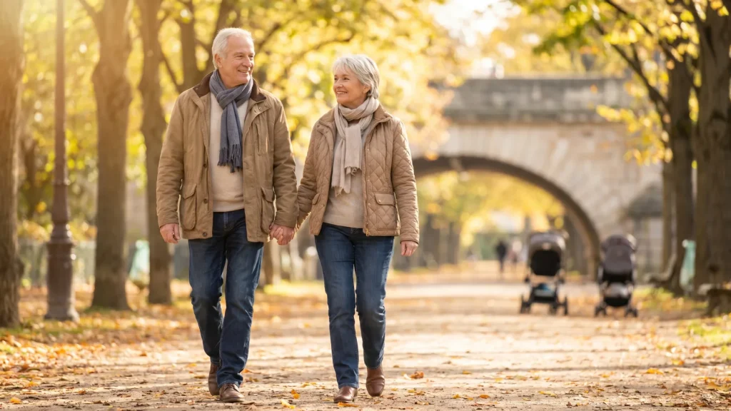 Couple de seniors actifs et protégés en extérieur