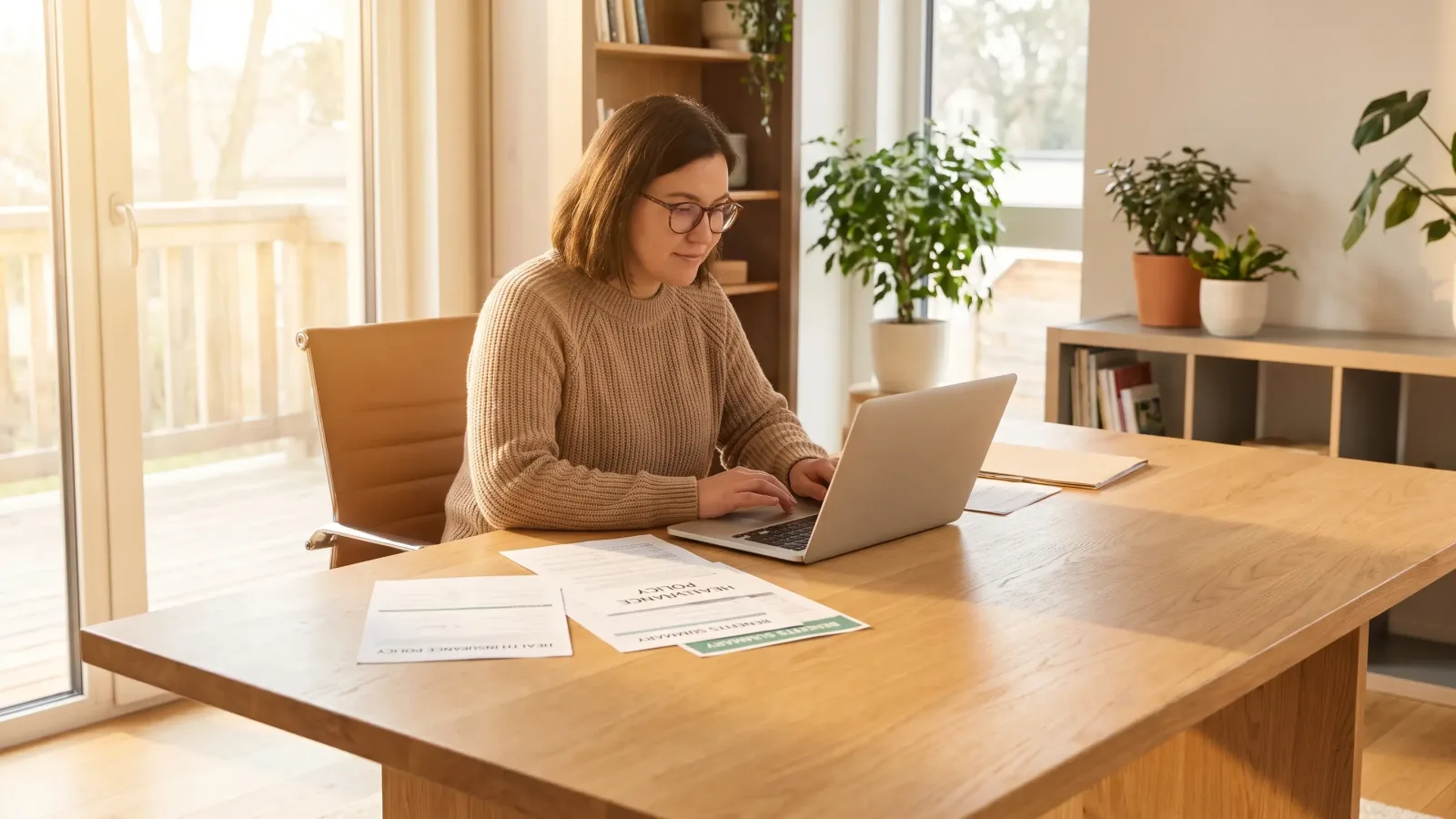 Travailleur indépendant examinant les garanties de sa mutuelle santé dans son bureau